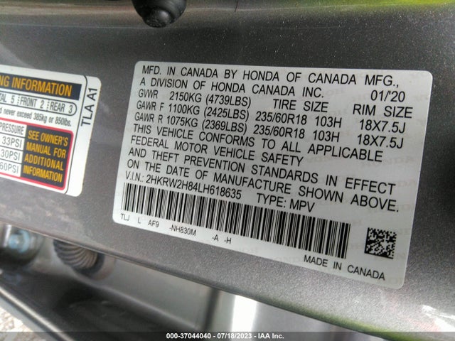 Honda Cr-v Ex-l 2020 2HKRW2H84LH618635 Image 9