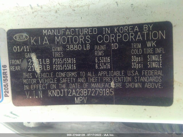 2011 KIA SOUL VIN: KNDJT2A23B7279185