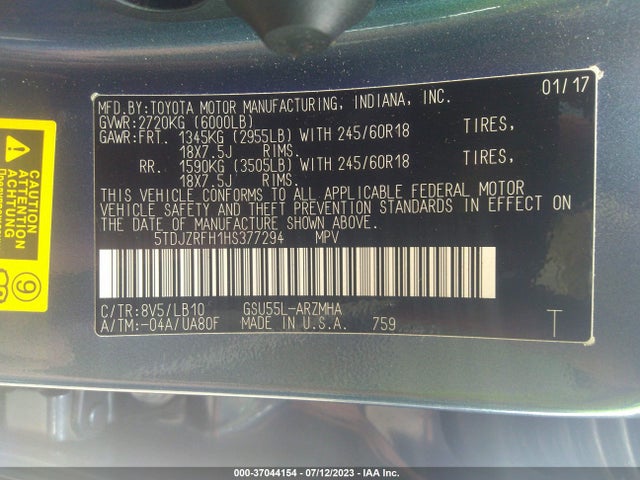 Toyota Highlander Xle 2017 5TDJZRFH1HS377294 Image 9