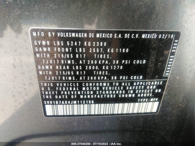 3VV1B7AX4JM112156 Volkswagen TIGUAN S