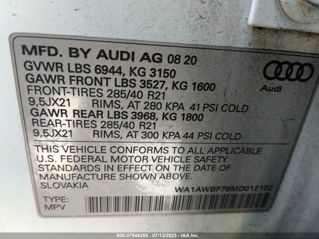 2021 Audi SQ7, VIN: WA1AWBF76MD012102
