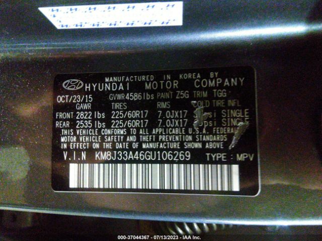 KM8J33A46GU106269 Hyundai TUCSON SE