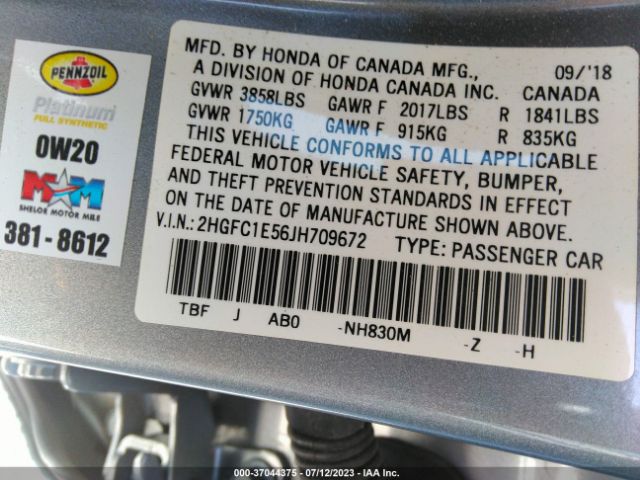 2HGFC1E56JH709672 Honda CIVIC SI SEDAN
