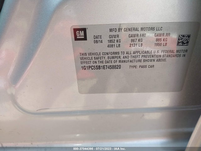 Chevrolet Cruze 1lt 2014 1G1PC5SB1E7458820 Image 9