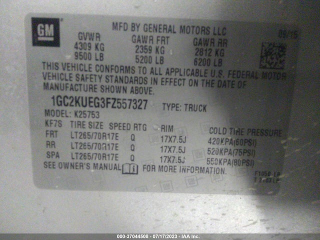 Chevrolet Silverado 2500hd Wt 2015 1GC2KUEG3FZ557327 Image 9