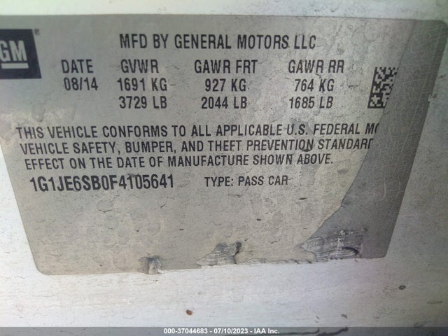Chevrolet SONIC LTZ 2015 1G1JE6SB0F4105641 Image 10