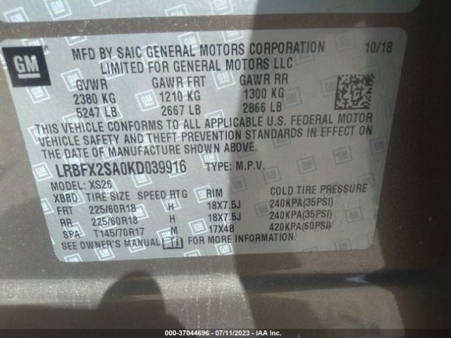 LRBFX2SA0KD039916 Buick Envision Essence
