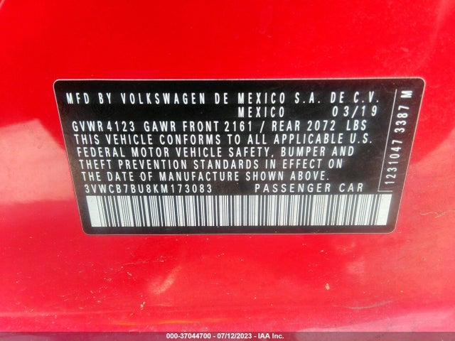 3VWCB7BU8KM173083 Volkswagen Jetta S/se/r-line