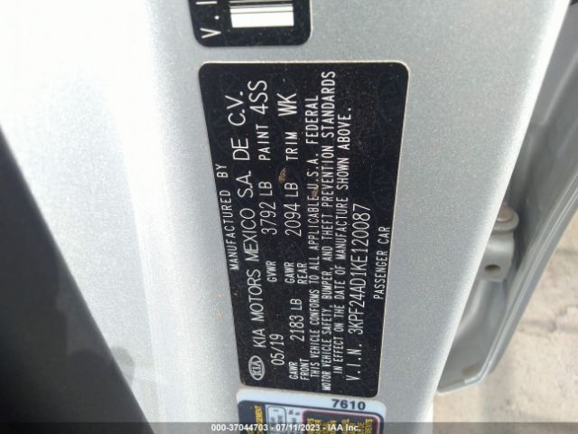 3KPF24AD1KE120087 KIA Forte Lxs