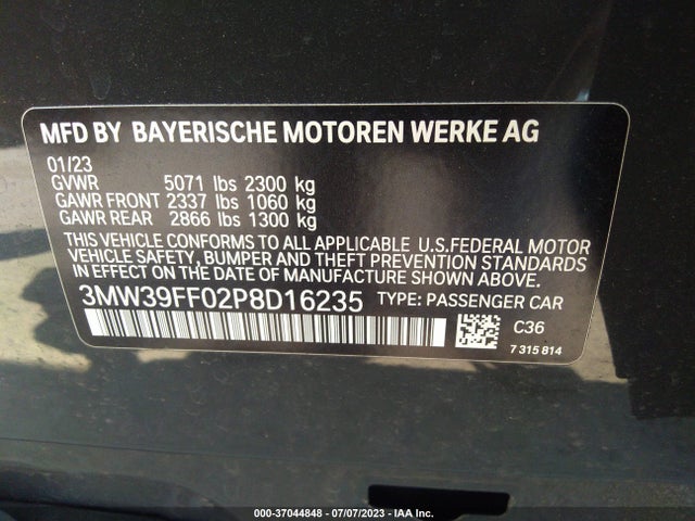 BMW 3 Series 330e 2023 аукцион фото