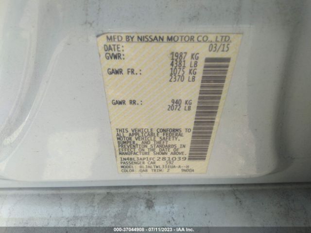 1N4BL3AP1FC281039 Nissan Altima 3.5 Sl