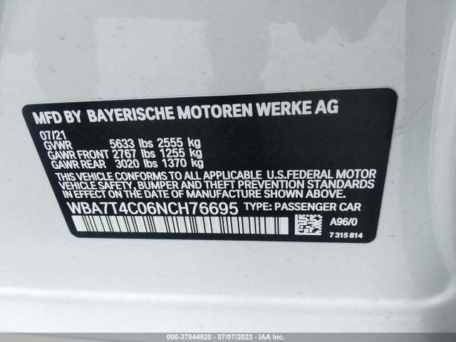 2022 BMW 7 Series, VIN: WBA7T4C06NCH76695