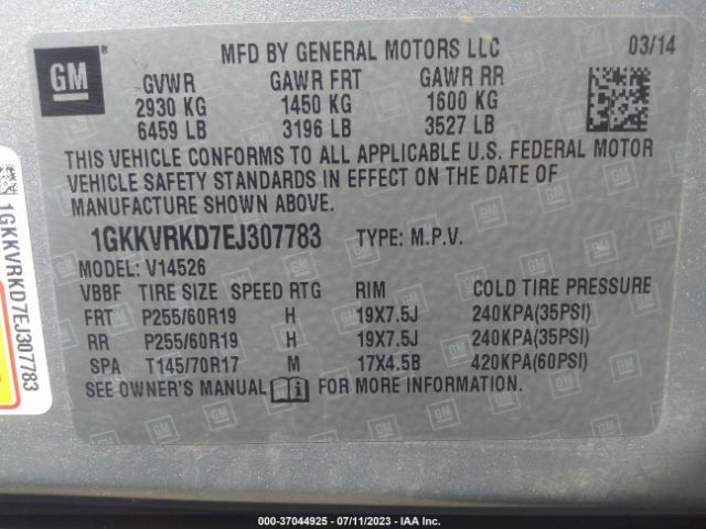 1GKKVRKD7EJ307783 GMC ACADIA SLT