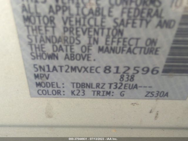 5N1AT2MVXEC812596 Nissan Rogue Sl