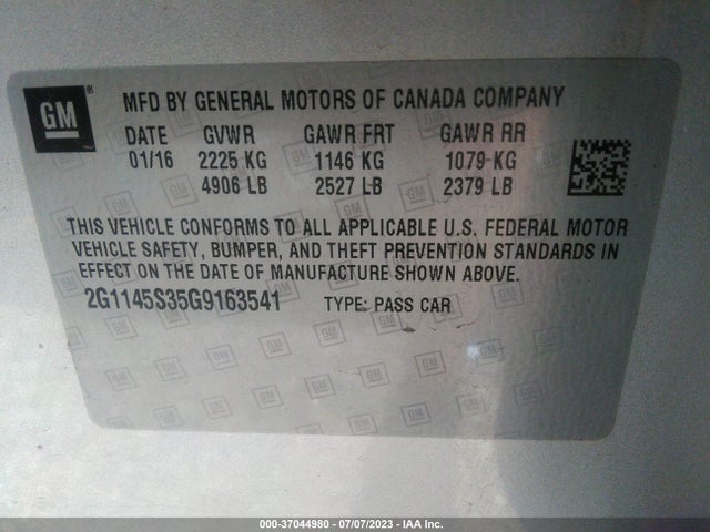 Chevrolet IMPALA LTZ 2016 2G1145S35G9163541 Image 15