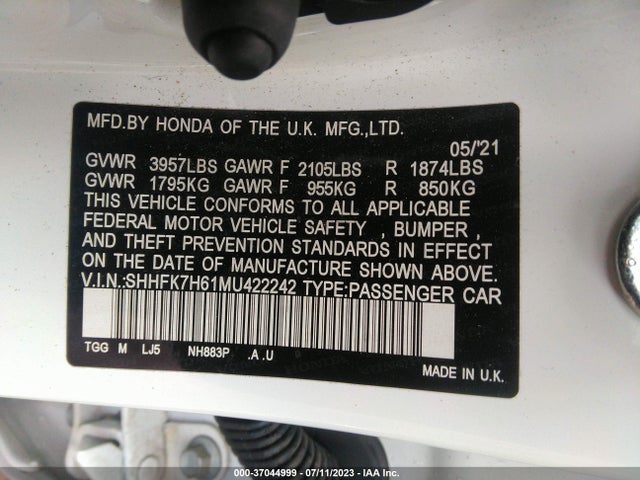 Honda Civic Hatchback Ex 2021 SHHFK7H61MU422242 Image 9