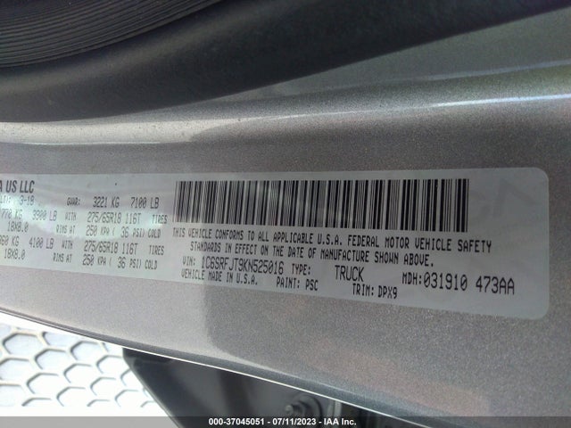 1C6SRFJT9KN525016 RAM 1500 Laramie