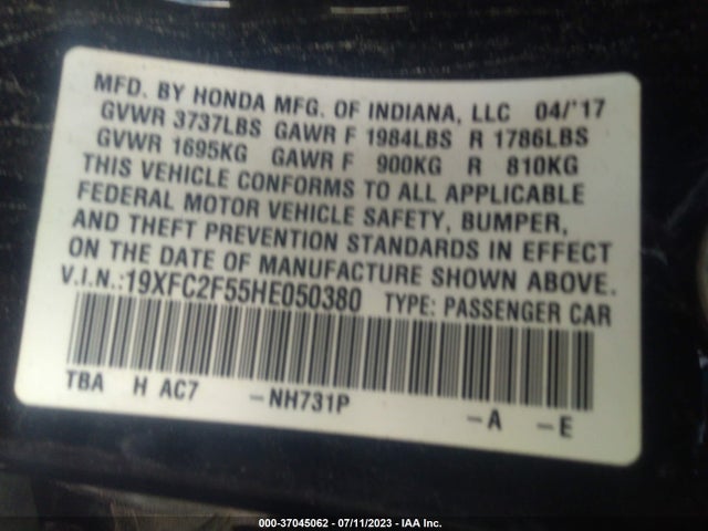 Honda Civic Sedan Lx 2017 19XFC2F55HE050380 Image 9
