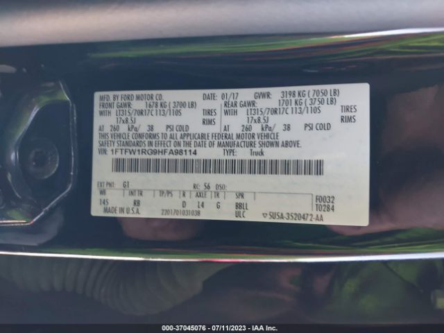 1FTFW1RG9HFA98114 Ford F-150 Raptor
