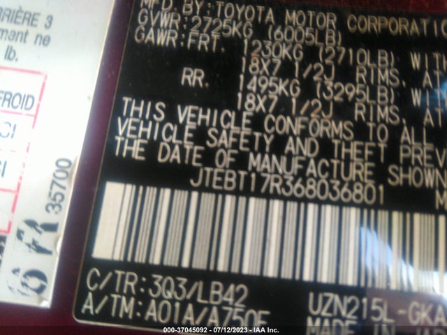 2006 TOYOTA 4RUNNER LIMITED VIN: JTEBT17R368036801