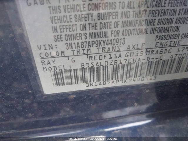 Nissan SENTRA SV 2019 3N1AB7AP9KY440913 Image 9