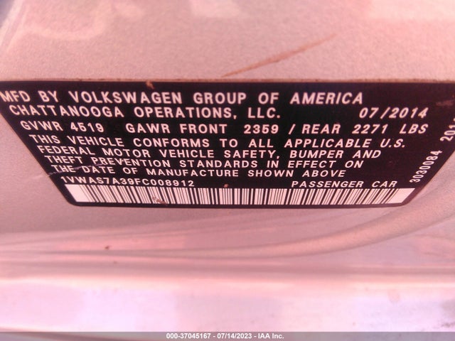 1VWAS7A39FC008912 Volkswagen Passat 1.8t Wolfsburg Ed