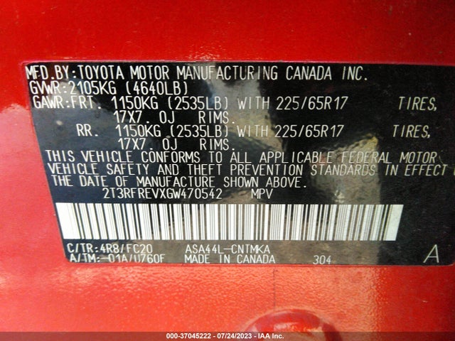 Toyota Rav4 Xle 2016 2T3RFREVXGW470542 Image 9