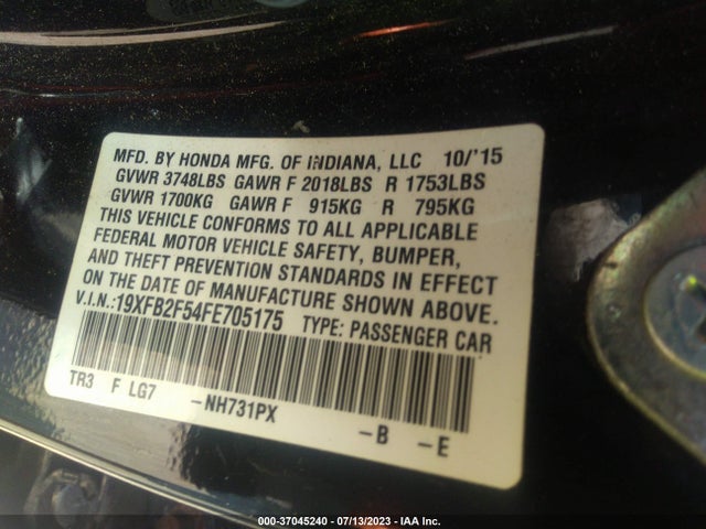 Honda Civic Sedan Lx 2015 19XFB2F54FE705175 Image 9
