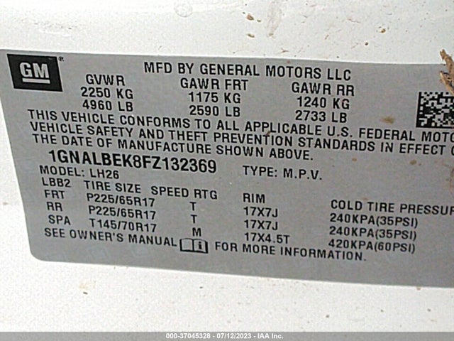 Chevrolet EQUINOX LT 2015 1GNALBEK8FZ132369 Image 11