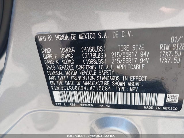 Honda Hr-v Touring 2020 3CZRU6H94LM715084 Image 9