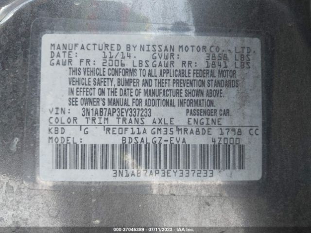 3N1AB7AP3EY337233 Nissan SENTRA SL