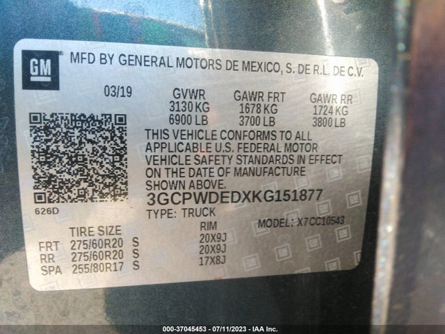 2019 Chevrolet Silverado 1500, VIN: 3GCPWDEDXKG151877