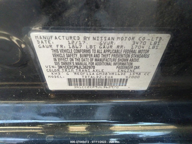 2018 NISSAN VERSA NOTE SV VIN: 3N1CE2CP9JL362970