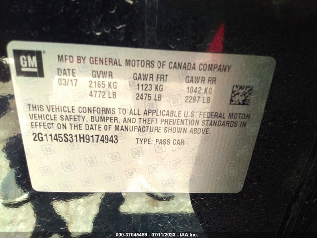 Chevrolet Impala Premier 2017 2G1145S31H9174943 Image 9