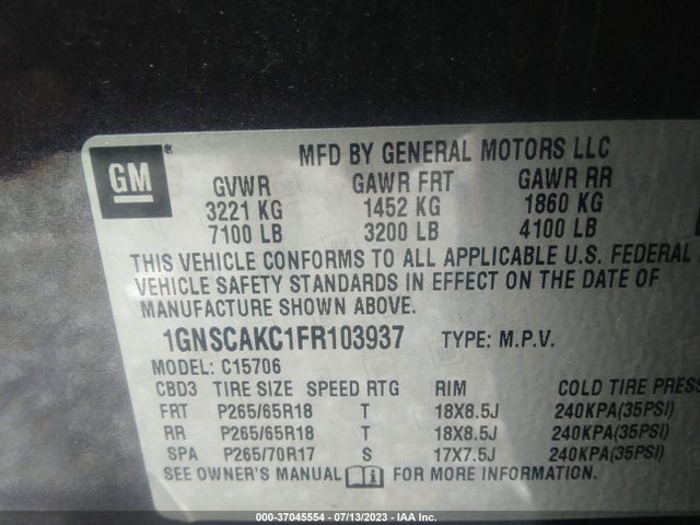 Chevrolet Tahoe Ls 2015 1GNSCAKC1FR103937 Image 15