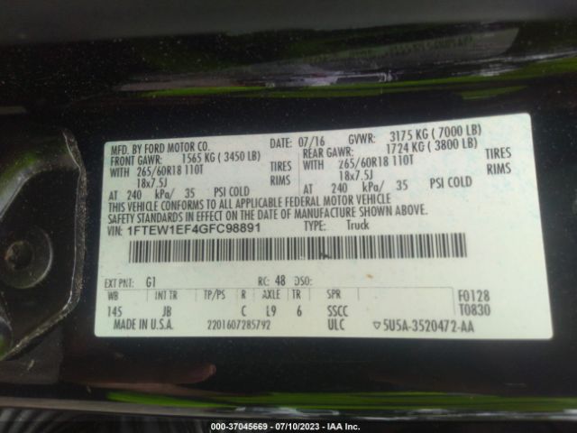 1FTEW1EF4GFC98891 Ford F-150 Xlt/xl/lariat/platinum