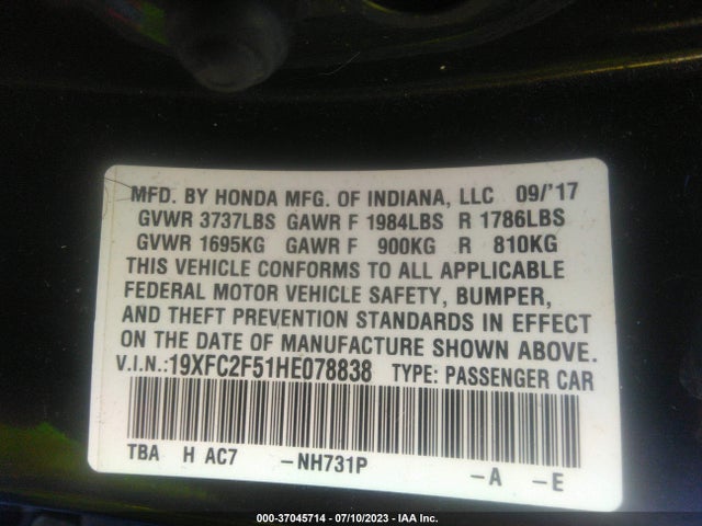 Honda Civic Sedan Lx 2017 19XFC2F51HE078838 Image 9