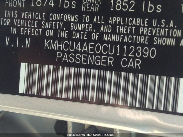2012 HYUNDAI ACCENT GLS VIN: KMHCU4AE0CU112390