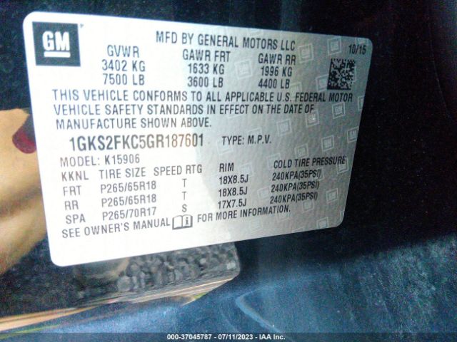 1GKS2FKC5GR187601 GMC Yukon Xl Sle