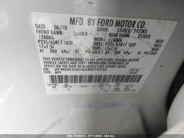 2010 FORD EDGE SE VIN: 2FMDK3GC9ABB79535
