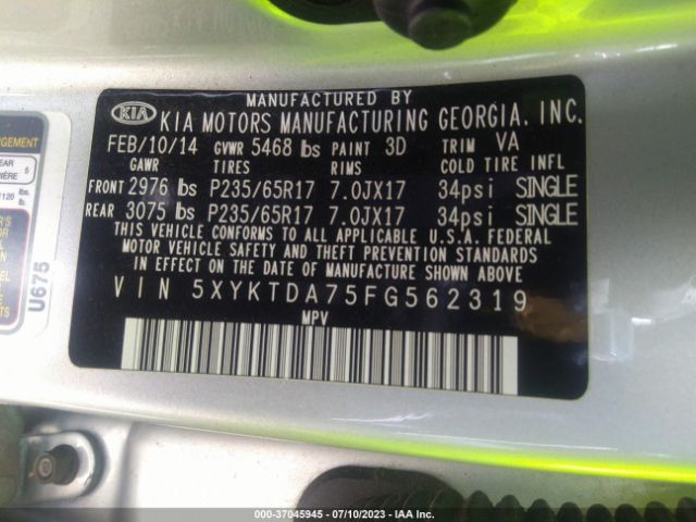 5XYKTDA75FG562319 KIA SORENTO LX