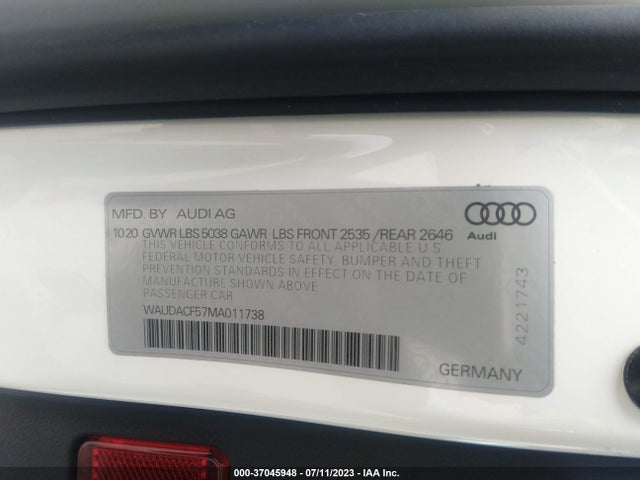 WAUDACF57MA011738 Audi A5 Sportback S Line Premium