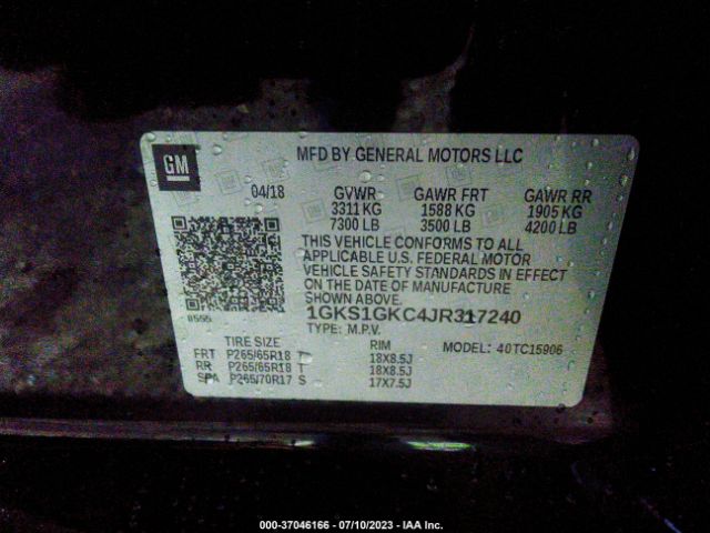 1GKS1GKC4JR317240 GMC Yukon Xl Slt