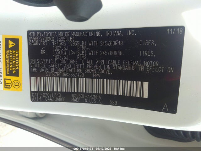 Toyota Highlander Se/xle 2019 5TDKZRFH6KS557429 Image 15