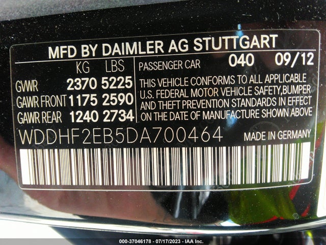 2013 MERCEDES-BENZ E-CLASS E 350 BLUETEC VIN: WDDHF2EB5DA700464