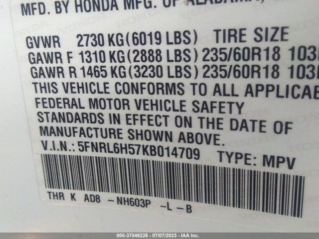 Honda ODYSSEY EX 2019 5FNRL6H57KB014709 Image 15