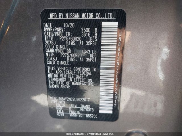 JN8AY2NC2L9622017 Nissan Armada Sl