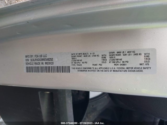 RAM Promaster Cargo Van 2021 3C6LRVDG9ME548252 Image 9