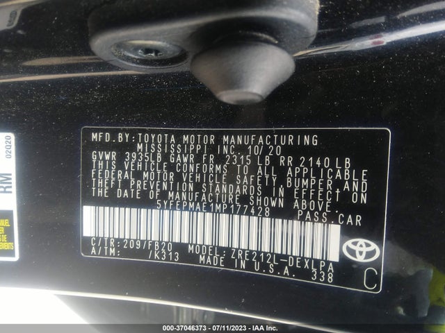 Toyota COROLLA LE 2021 5YFEPMAE1MP177428 Image 16