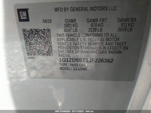 Chevrolet MALIBU LT 2018 1G1ZD5ST1JF226362 Image 9
